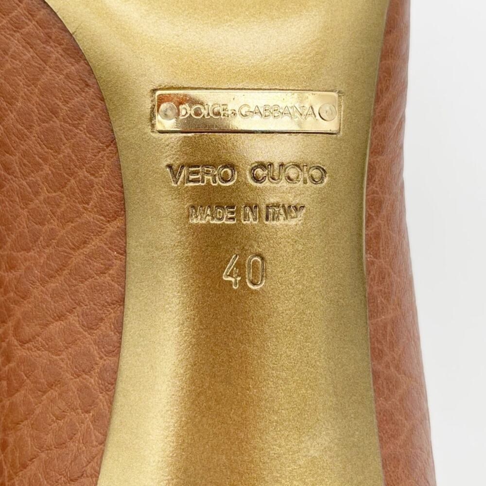 Dolce & Gabbana Vintage Brown Leather Fringe DG Chain Cap Toe Kitten Heels IT 40 - Picture 13 of 13